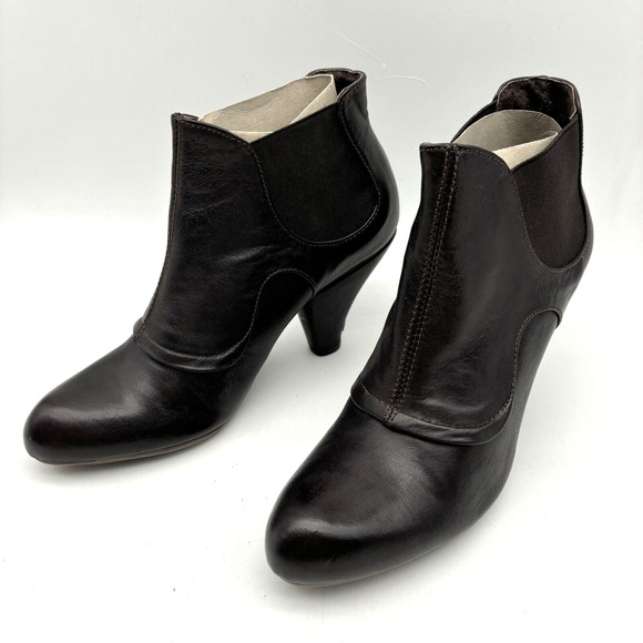 NEW Chocolate Negro Brown Genuine Leather Block Heel Chelsea Boot US8.5 EU39 - Picture 5 of 16